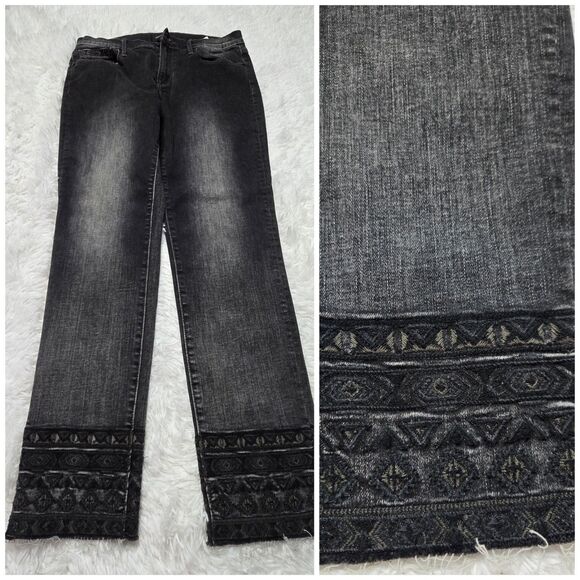 Driftwood Jackie Washed Black Aztec Embroidered Ankle Jeans Size 30 30x26 - Picture 1 of 16